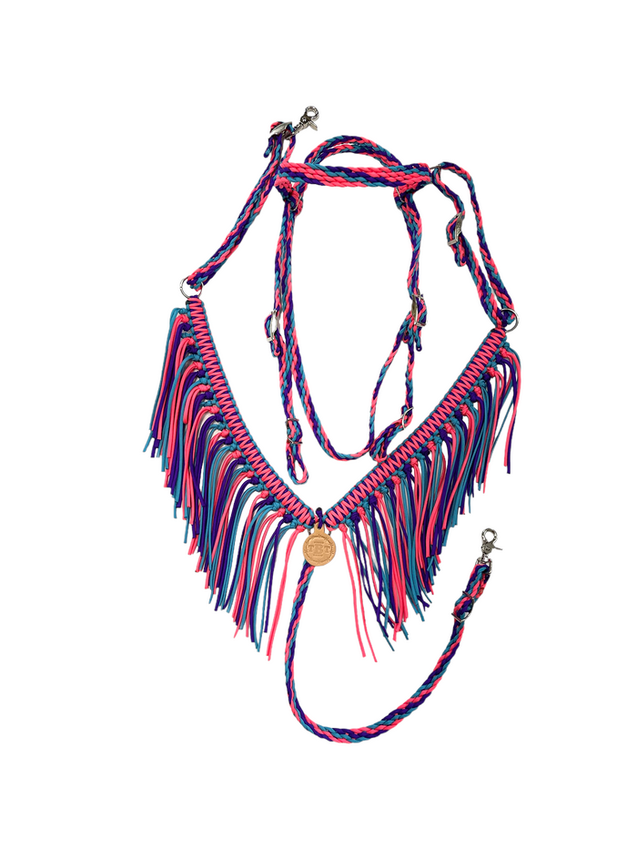 fringe horse tack set-neon purple, salmon pink,neon turquoise - Tiffanys Braided Tack LLC
