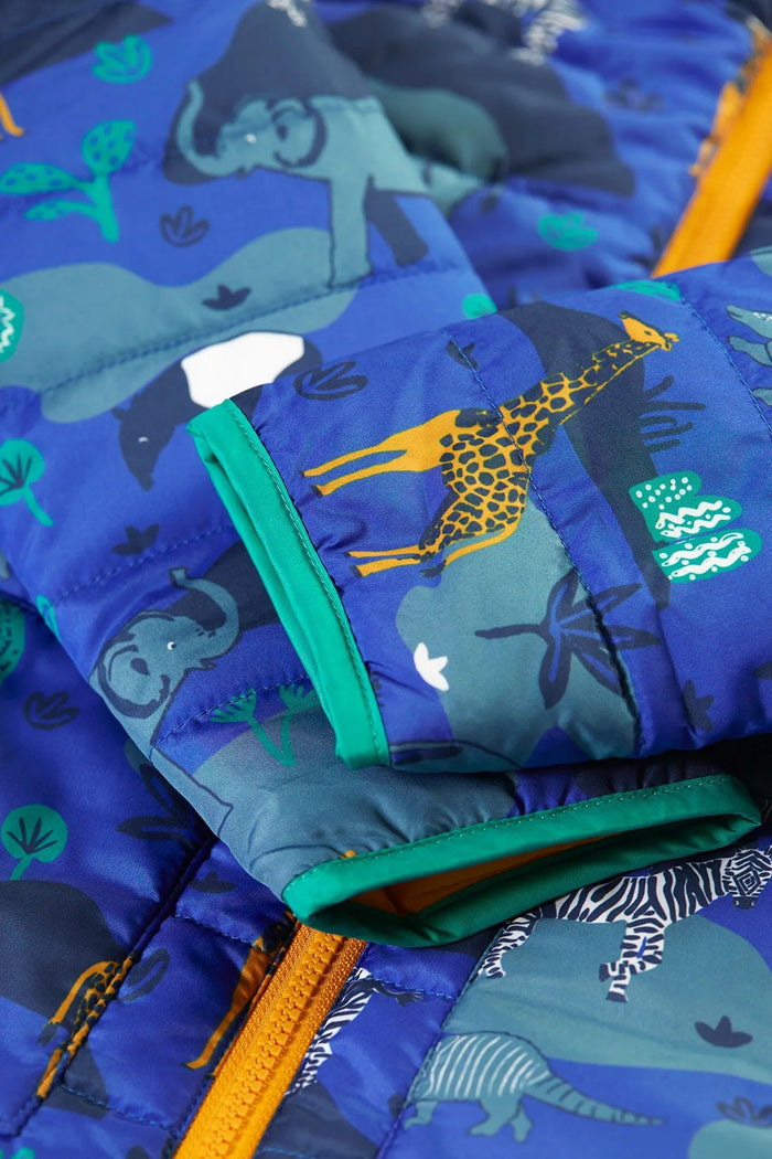 Children's jacket with animal pattern on a blue background