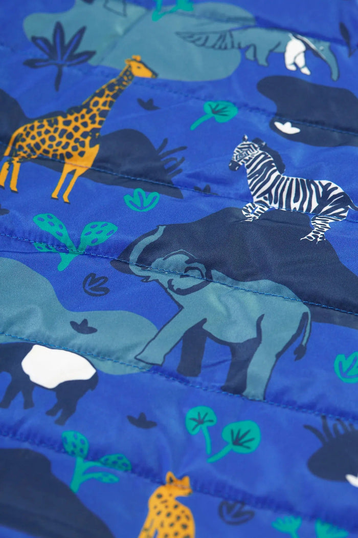 Children's jacket with animal pattern on a blue background