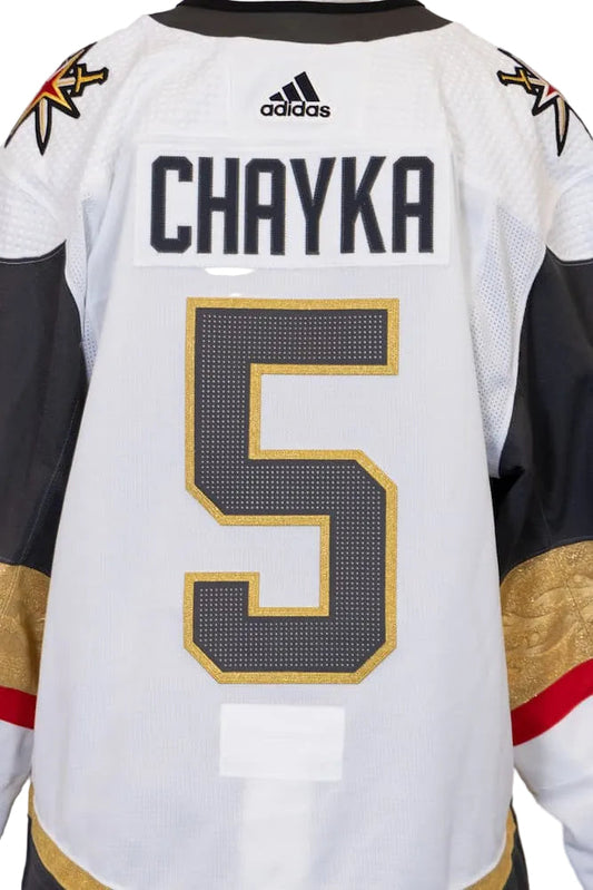 Game-Issued: #5 Daniil Chayka White Circa Set Jersey 2022/23 Season-14966 - Vegas Team Store