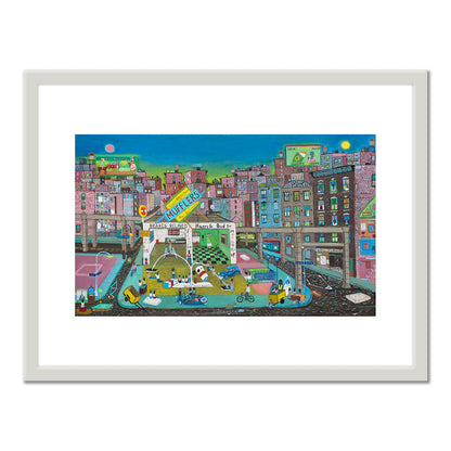 Ralph Fasanella, Gas Station Playground, 1983, Private Collection, Â© Estate of Ralph Fasanella. Art Prints with white frame in various sizes by Museums.Co