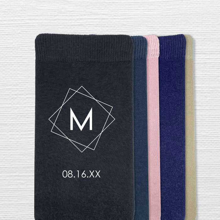 Geometric Monogram Wedding Socks – Personalized Initial & Wedding Date Socks