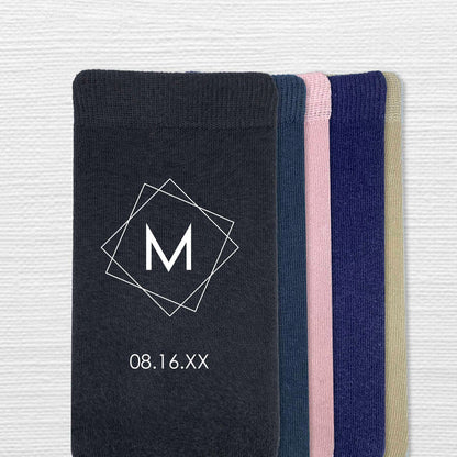 Geometric Monogram Wedding Socks – Personalized Initial & Wedding Date Socks