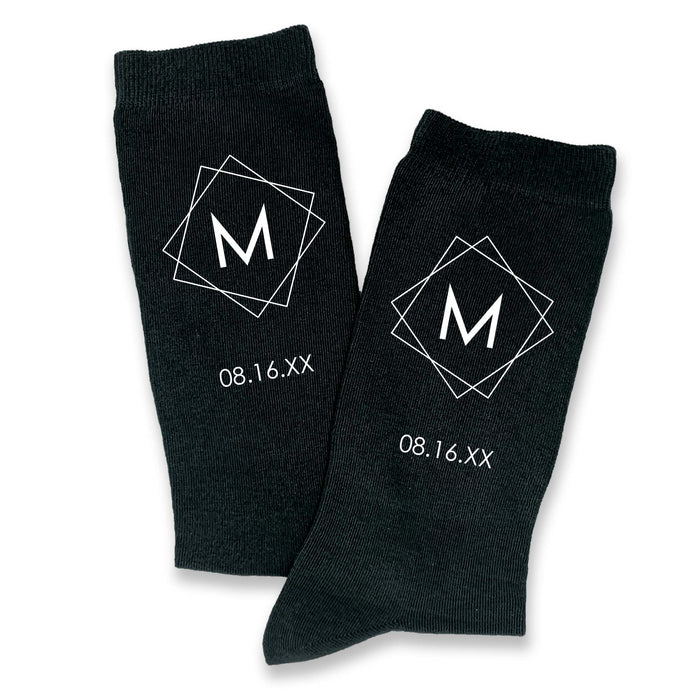 Geometric Monogram Wedding Socks – Personalized Initial & Wedding Date Socks