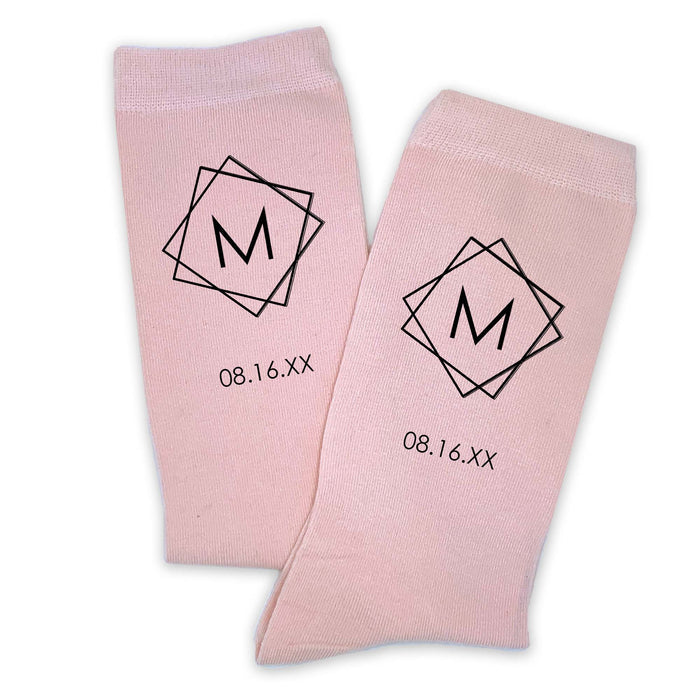 Geometric Monogram Wedding Socks – Personalized Initial & Wedding Date Socks