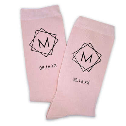 Geometric Monogram Wedding Socks – Personalized Initial & Wedding Date Socks