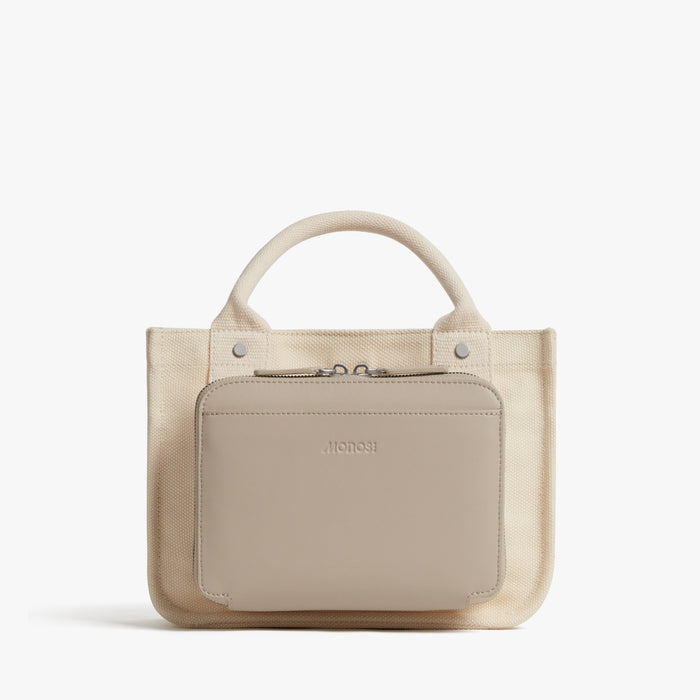 Ecru | Back view of Gesso Small Tote in Ecru with folio kit