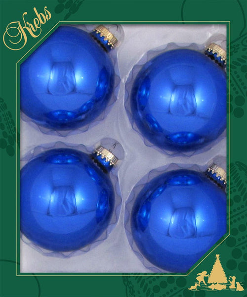 Glass Christmas Tree Ornaments - 80mm / 3.25" [4 Pieces] Designer Balls from Christmas By Krebs Seamless Hanging Holiday Decor (Victoria Blue Shine)