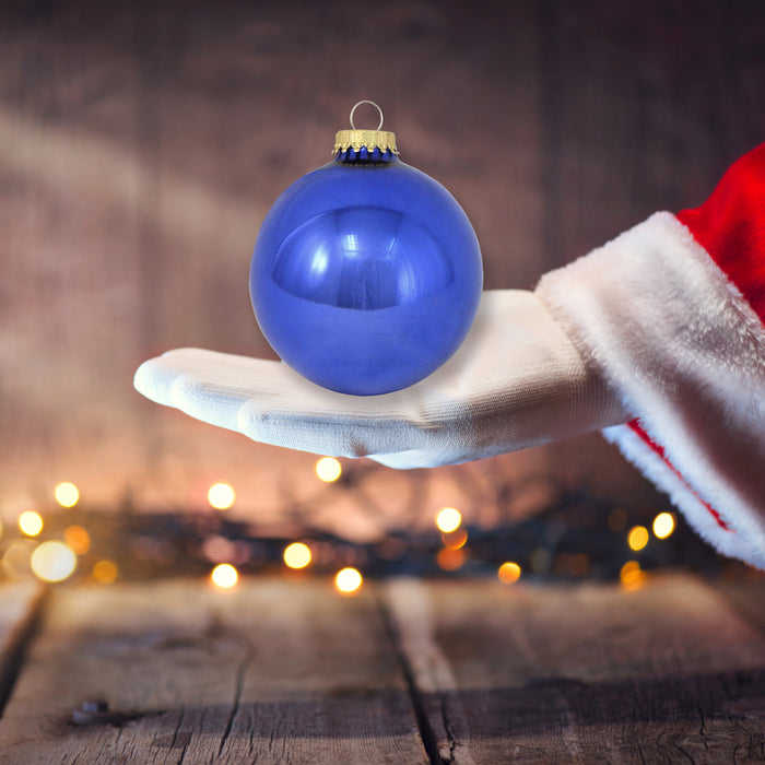 Glass Christmas Tree Ornaments - 80mm / 3.25" [4 Pieces] Designer Balls from Christmas By Krebs Seamless Hanging Holiday Decor (Victoria Blue Shine)