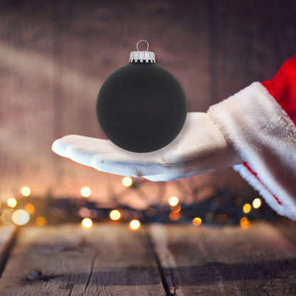 Glass Christmas Tree Ornaments - 80mm / 3.25" [4 Pieces] Designer Balls from Christmas By Krebs Seamless Hanging Holiday Decor (Ebony Black)