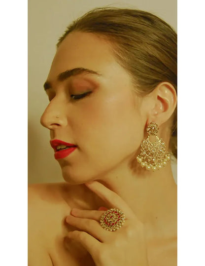 Gold Finish & Pearl Drops Chandbali Earrings