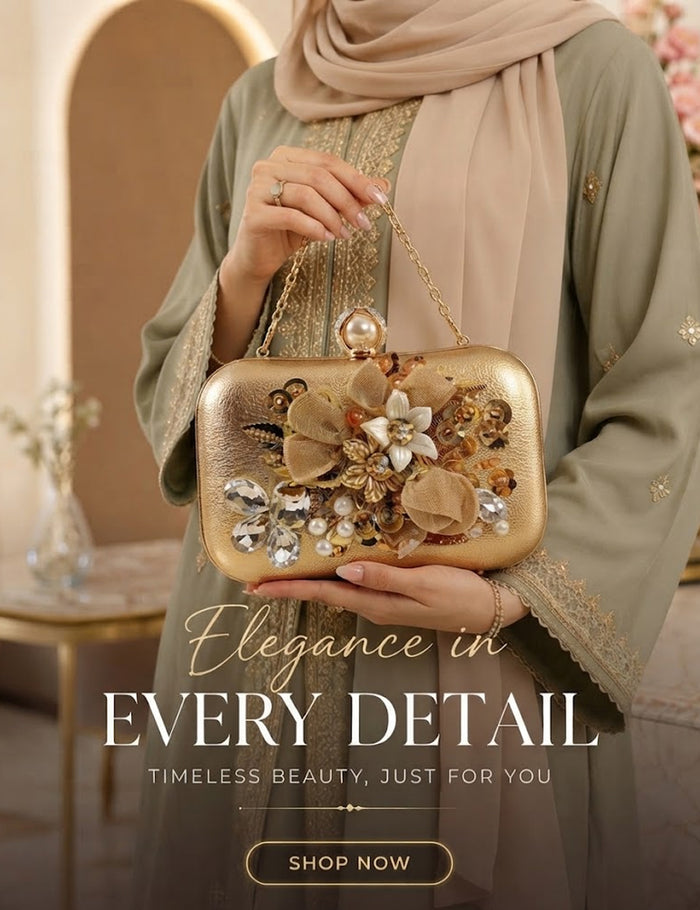 Gold Floral Clutch – Pearl Embellished Evening Bag
