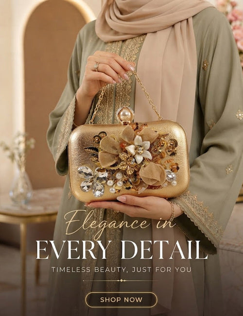 Gold Floral Clutch – Pearl Embellished Evening Bag