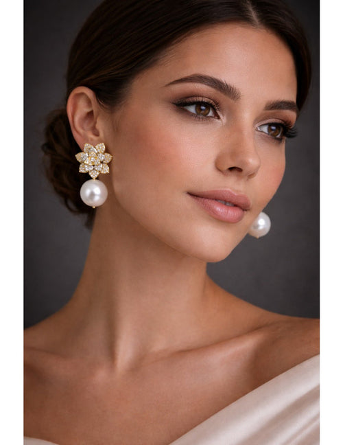 Golden Lotus Pearl Drop Earrings
