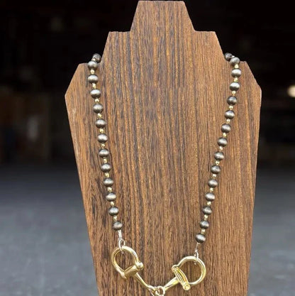 Golden Snaffle Bit Beaded Necklace