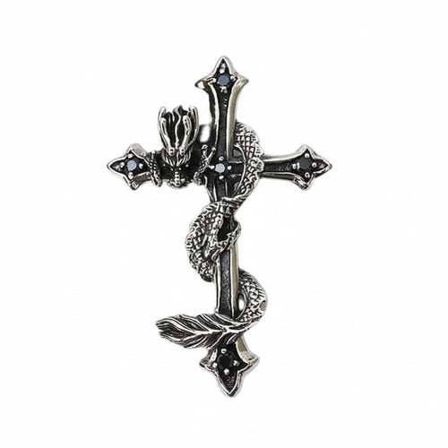 A large 3-inch gothic dragon cross pendant, handcrafted from solid 925 sterling silver.