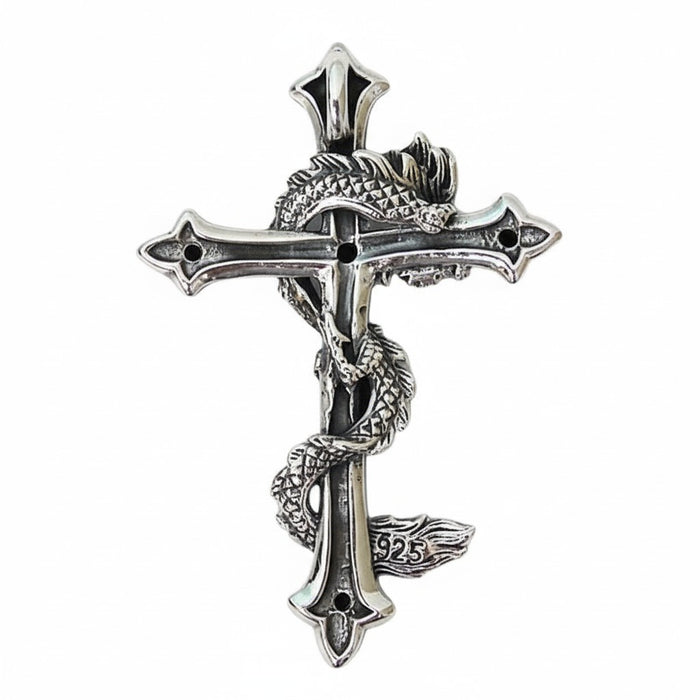 The back of the polished dragon cross pendant, showing the .925 hallmark stamp.