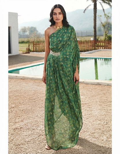 Green off-shoulder kaftan
