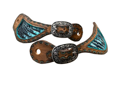 Hand tooled and painted spur straps with your custom wording stamped