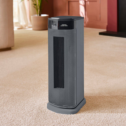 HeatFlux 2kw Digital Ceramic Tower Fan Heater with Remote Control - Grey