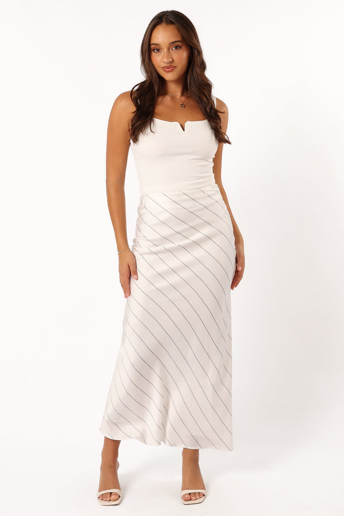 Petal and Pup USA BOTTOMS Heidi Stripe Slip Skirt - White Black Stripe