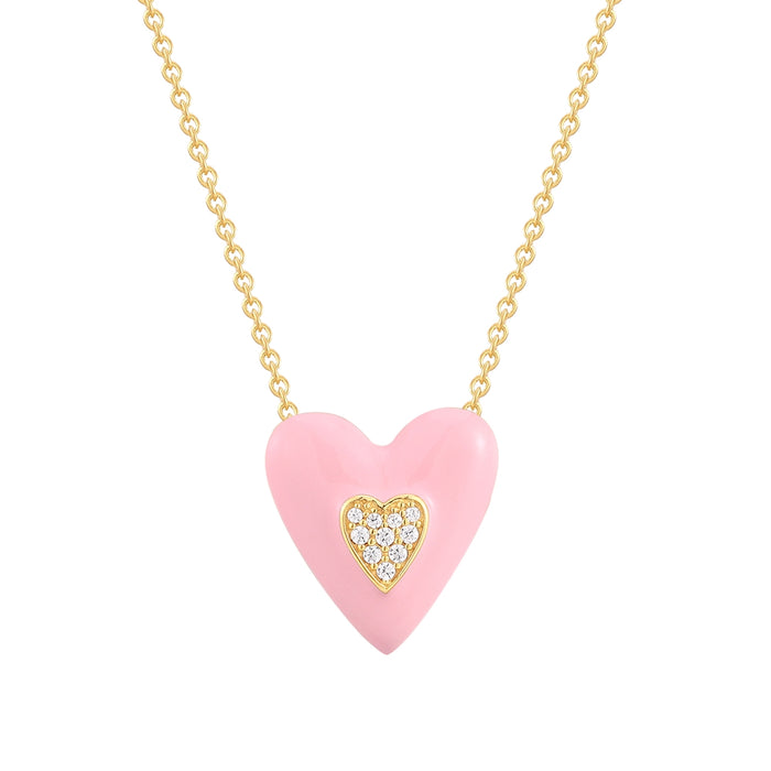 Herz Kette gold Emaille rosa