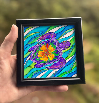 Hibiscus Turtle Framed Art