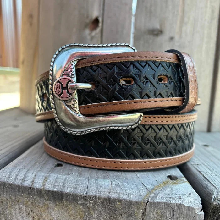 Hooey Men's "Hands-Up" Basket Weave Belt in Black & Tan
