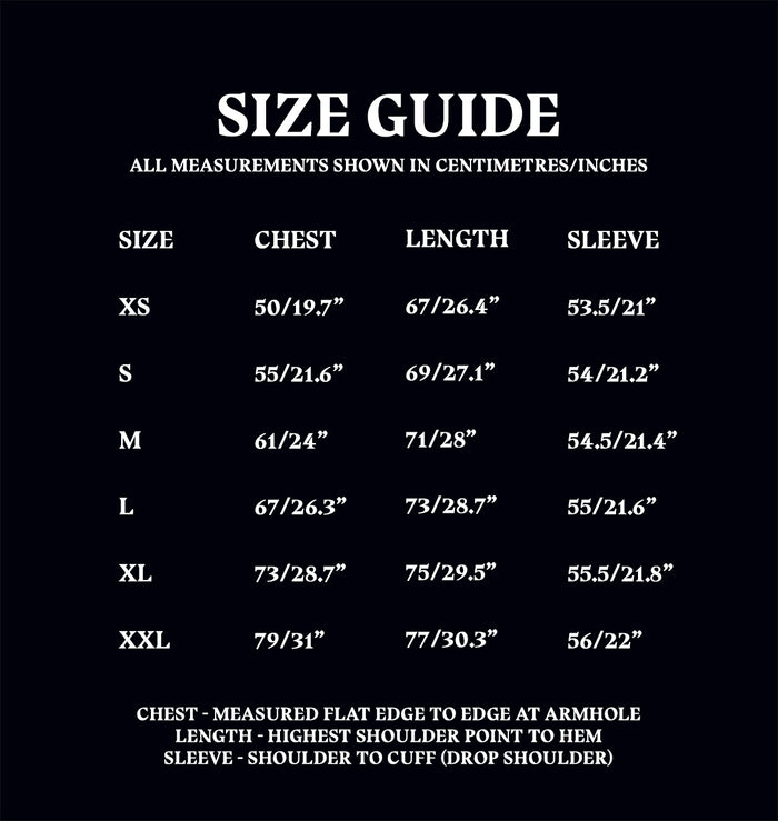 Drop Shoulder Hoodie Size Guide