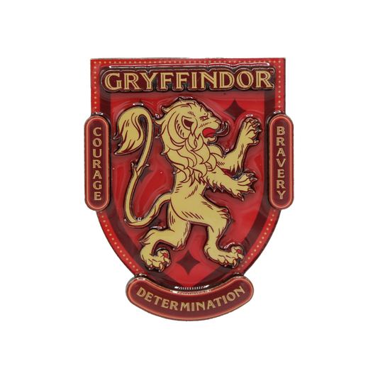 Gryffindor crest magnet with a lion emblem on a red background