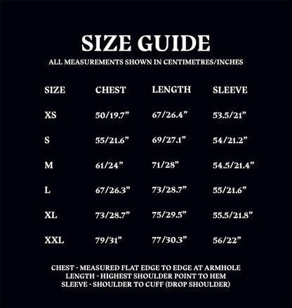 Drop Shoulder Hoodie Size Guide