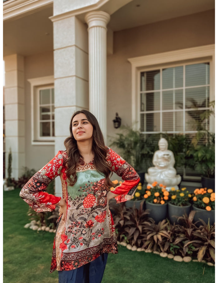 Humsafar Red Silk Tunic