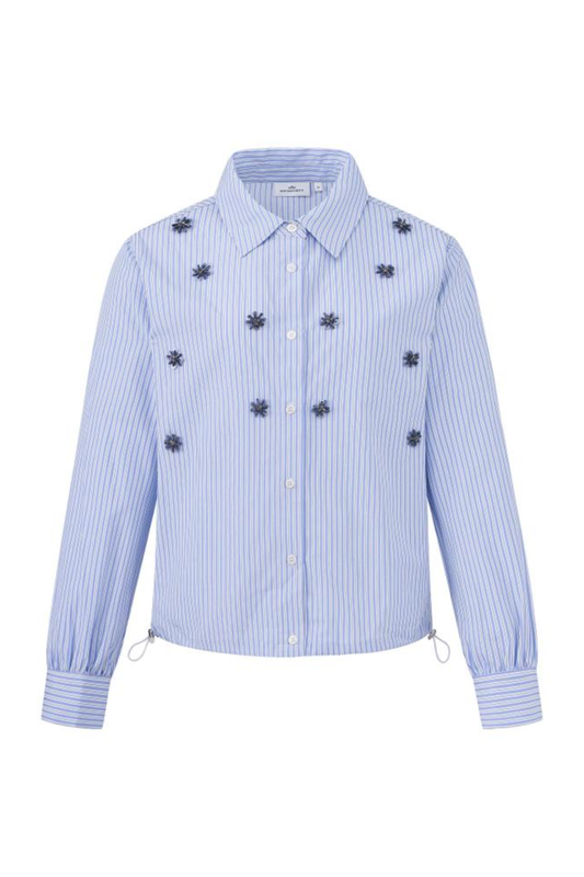 HV Society Blouse HVSBelle Light Blue 0404103854 striped embroidered blouse Shop HV Society at Dotique