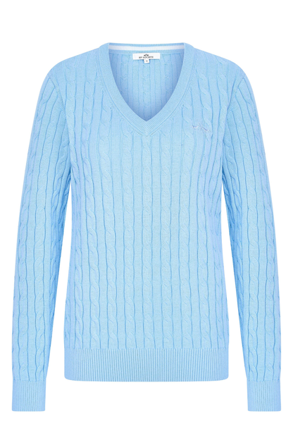 Front view of HV Society HVSAva Light Blue Jumper with cable knit design by HV Society shop at Dotique