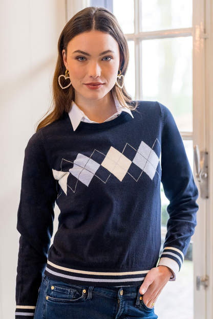 HV Society Jumper HVSYesinia Navy 0409103850 navy argyle jumper Shop HV Society at Dotique