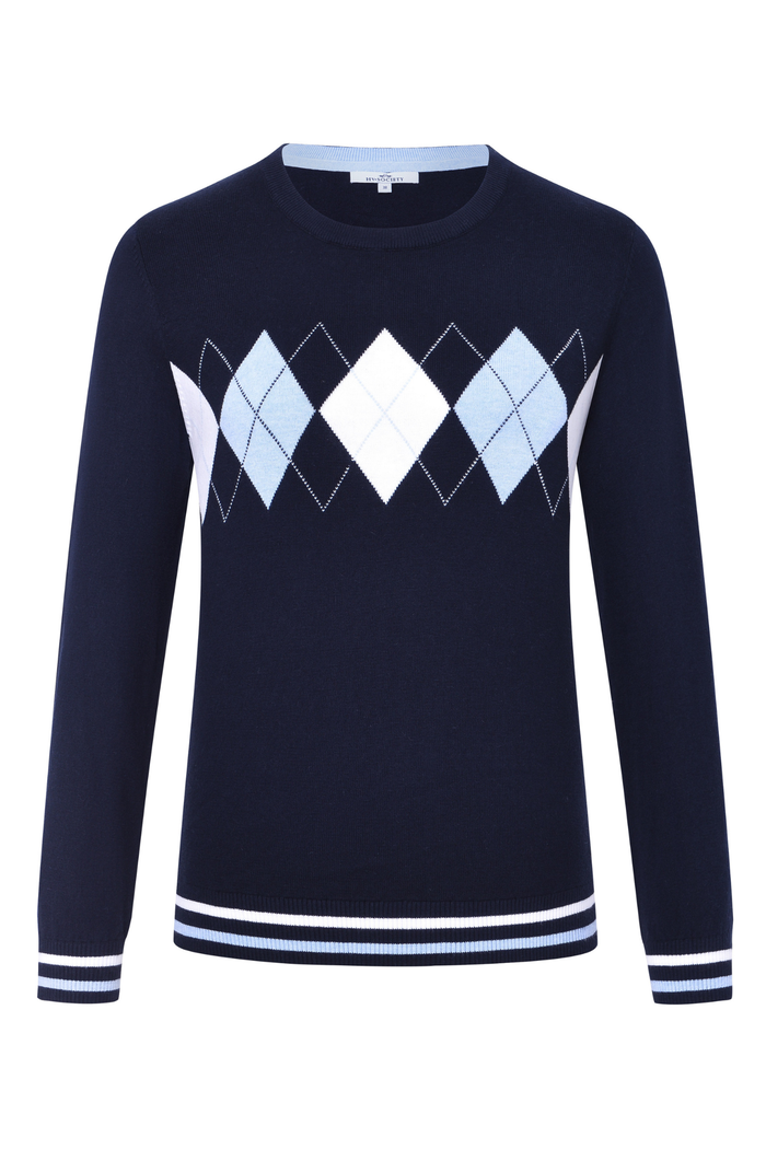 HV Society Jumper HVSYesinia Navy 0409103850 navy argyle jumper Shop HV Society at Dotique