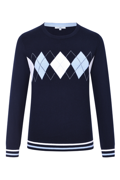 HV Society Jumper HVSYesinia Navy 0409103850 navy argyle jumper Shop HV Society at Dotique