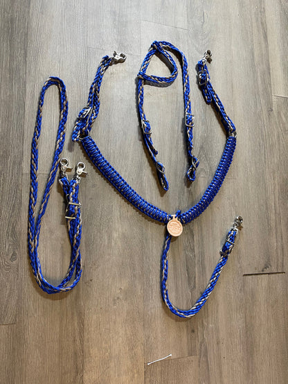 Pony Set- Tan and electric blue - Tiffanys Braided Tack LLC