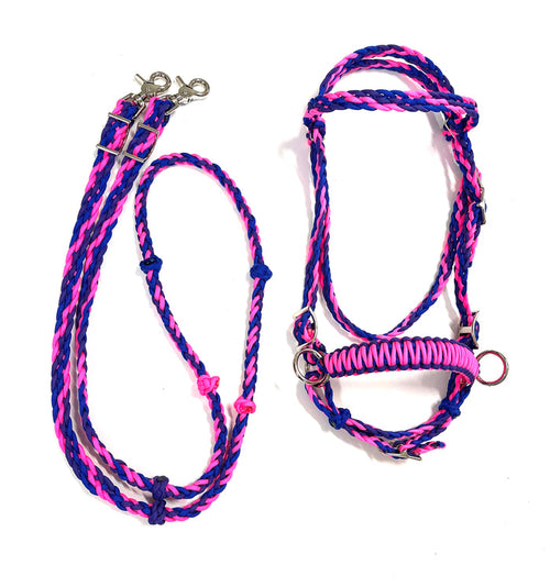 complete bitless bridle side pull hackamore with reins ....pony, Cob, Horse. or Draft horse size - Tiffanys Braided Tack LLC