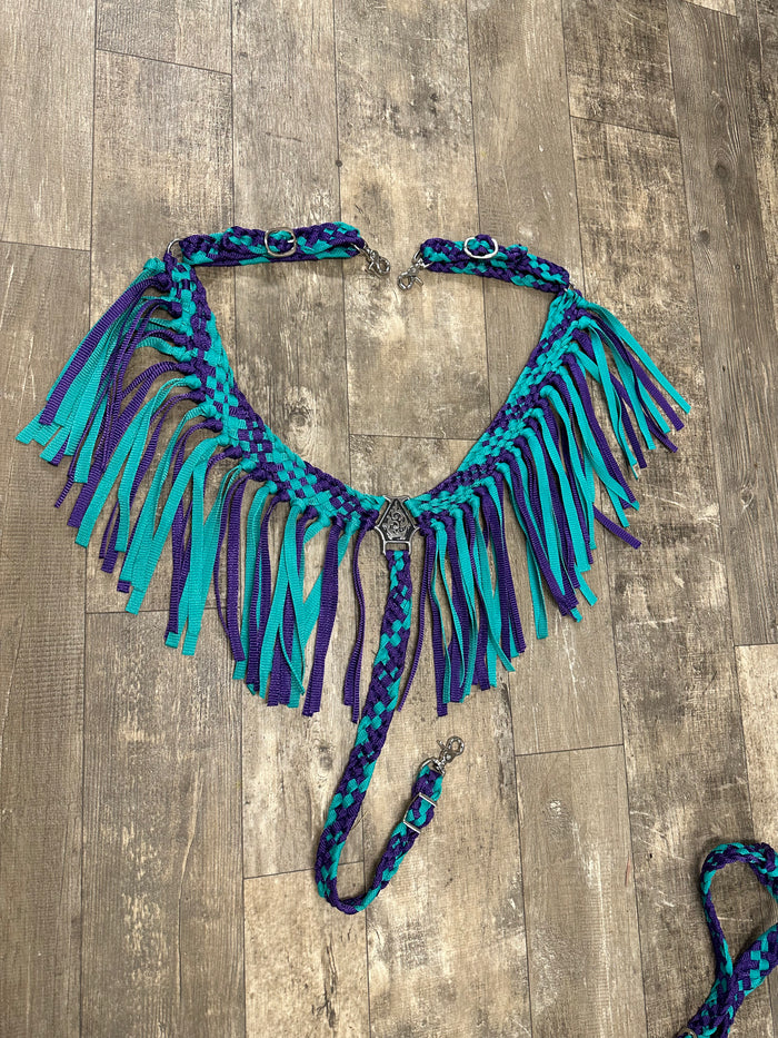 Average horse breast collar set mule tape teal and  purple