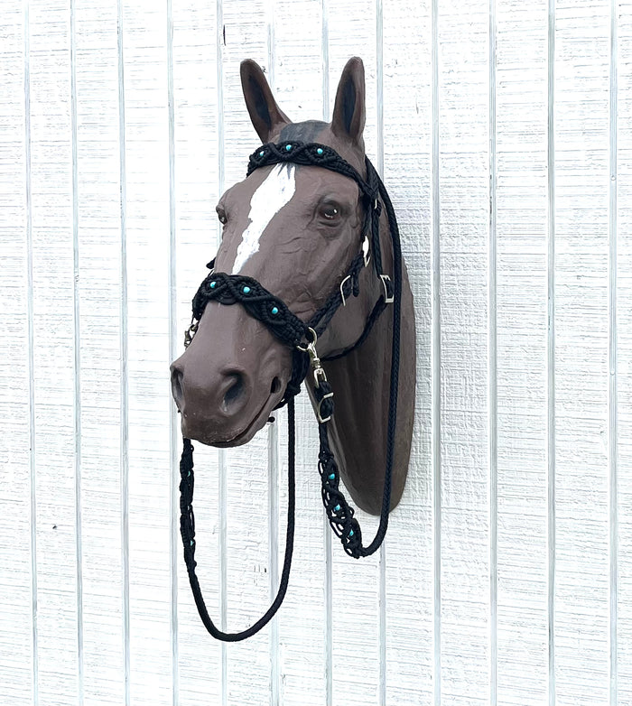 complete Bitless bridle side pull hackamore in my beaded  style - Tiffanys Braided Tack LLC