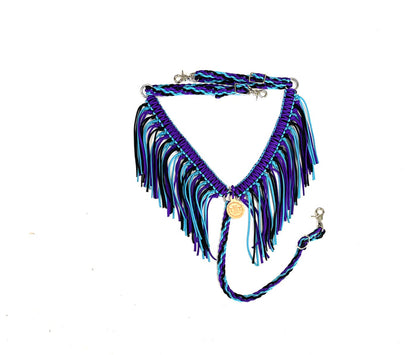 fringe breast collar turquoise, purple, and black  with a wither strap...all sizes - Tiffanys Braided Tack LLC