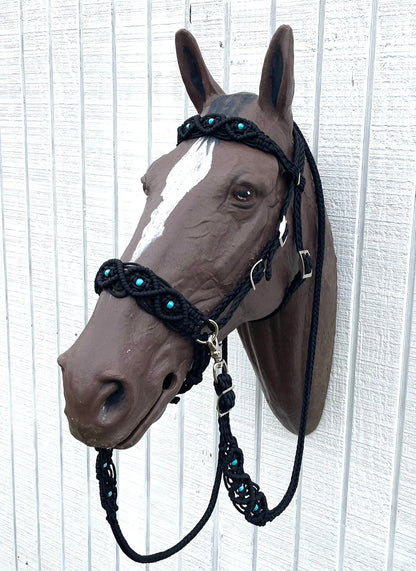 complete Bitless bridle side pull hackamore in my beaded  style - Tiffanys Braided Tack LLC