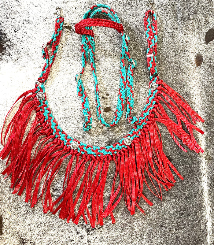 Red and Teal mule tape tack set.