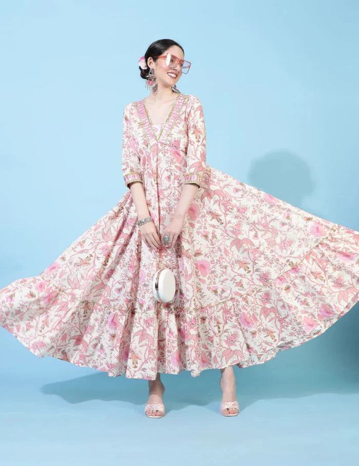 Ivory Floral Anarkali