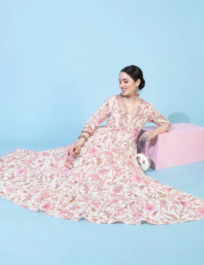 Ivory Floral Anarkali