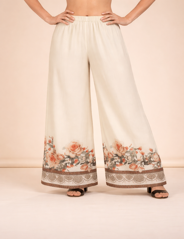 Ivory floral printed kaftan co-ord set with delicate patterns and flowy fit