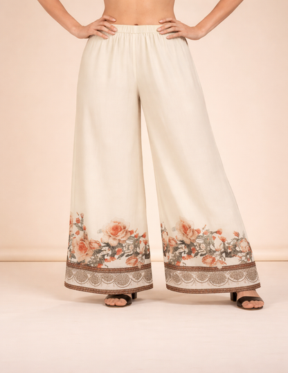 Ivory floral printed kaftan co-ord set with delicate patterns and flowy fit