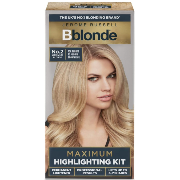 Jerome Russell Bblonde Maximum Highlighting Kit no.2 for blonde to medium brown hair retail box packaging on a clean white background