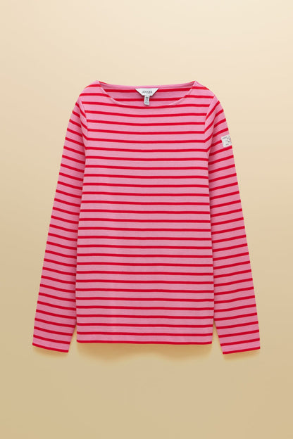 A timeless classic with a fresh pop of colour, the Joules Harbour Breton top in pink and red stripe is one of those pieces that never dates. Shop Joules at Dotique.